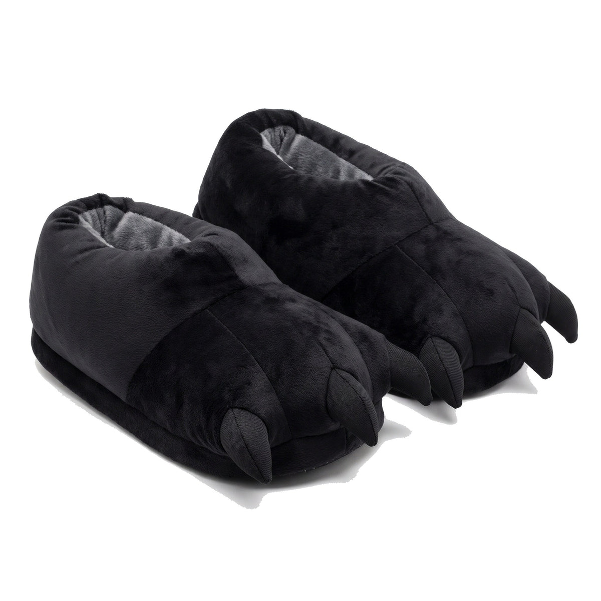Black plush dinosaur claw slippers for kids and adults