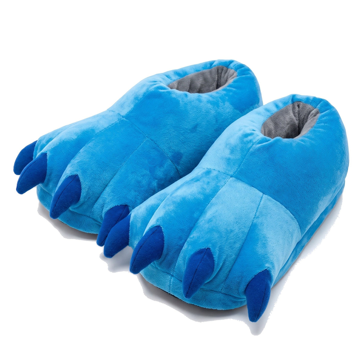 Bright blue dinosaur claw slippers with soft claws