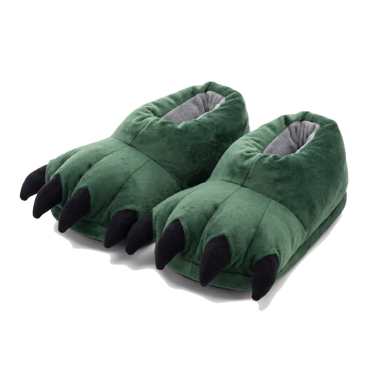 Green dinosaur claw slippers with soft fabric claws