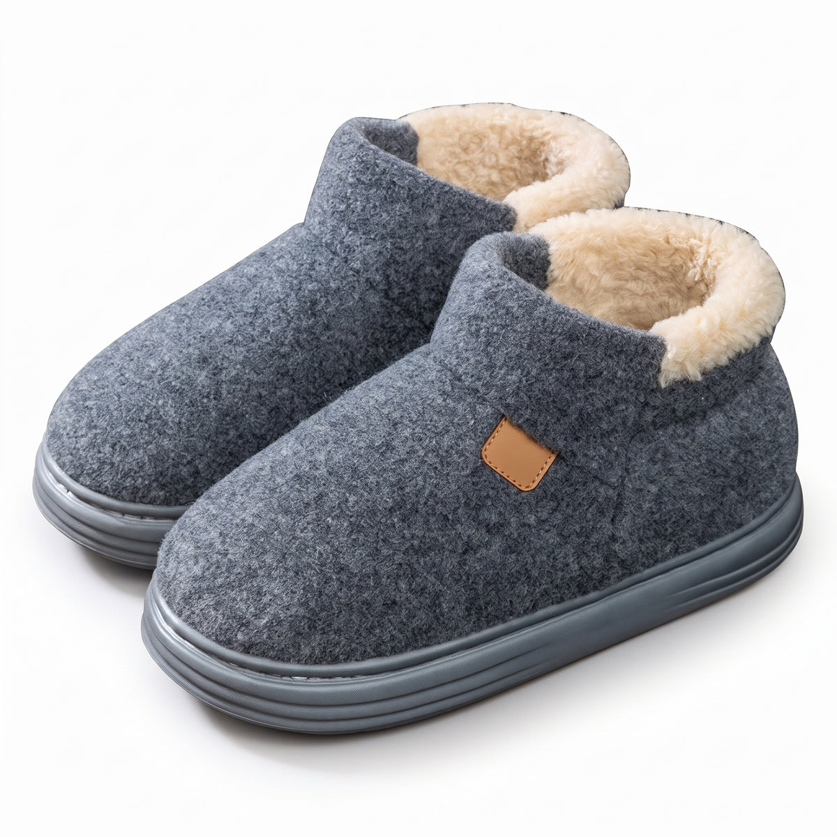 Men's fleece lined bootie slippers in grey with sherpa collar