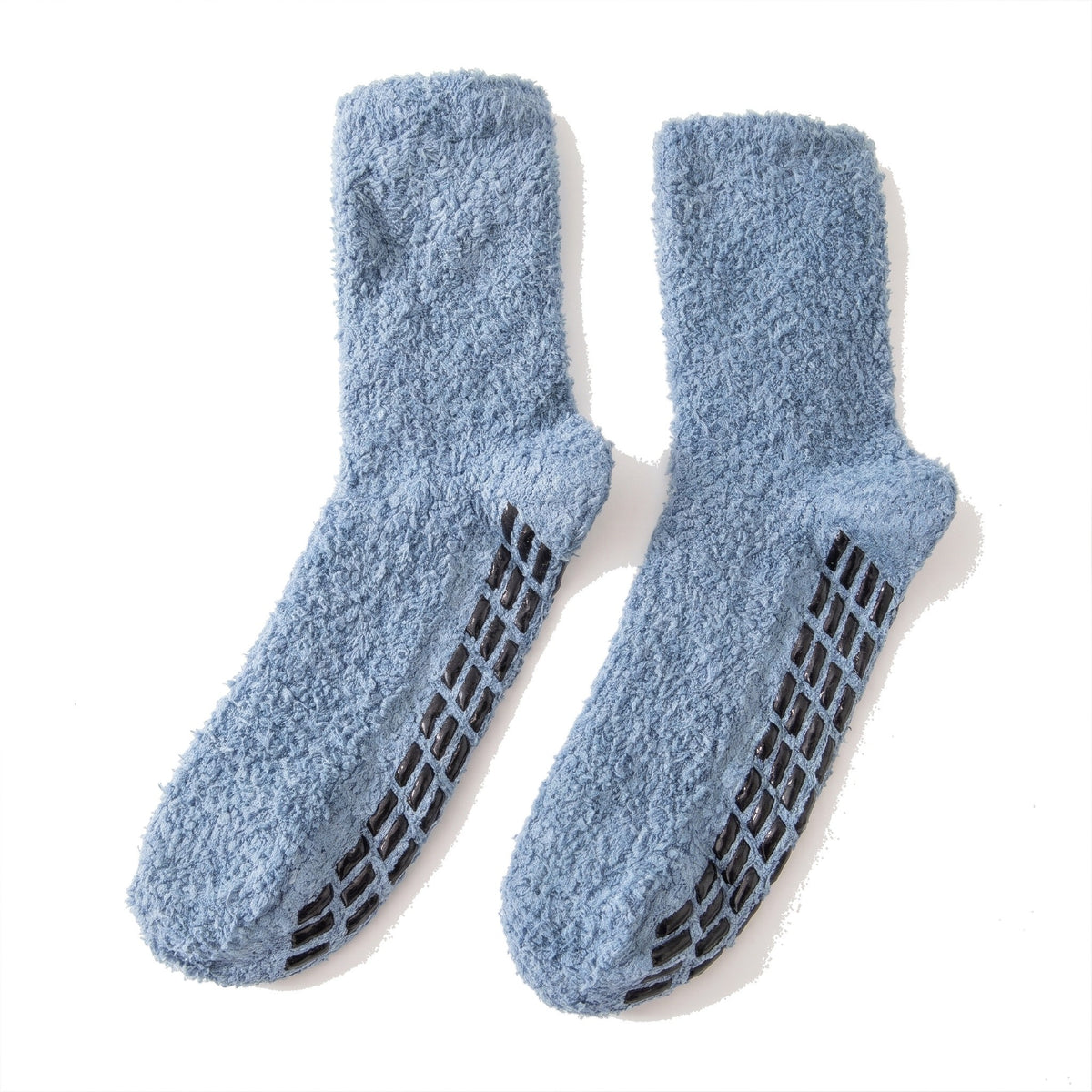 Denim blue men's fluffy gripper socks