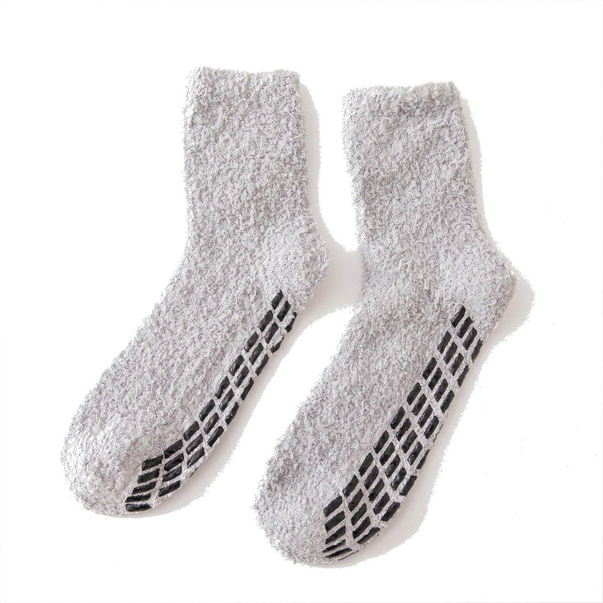 Light grey men's fluffy gripper slipper socks