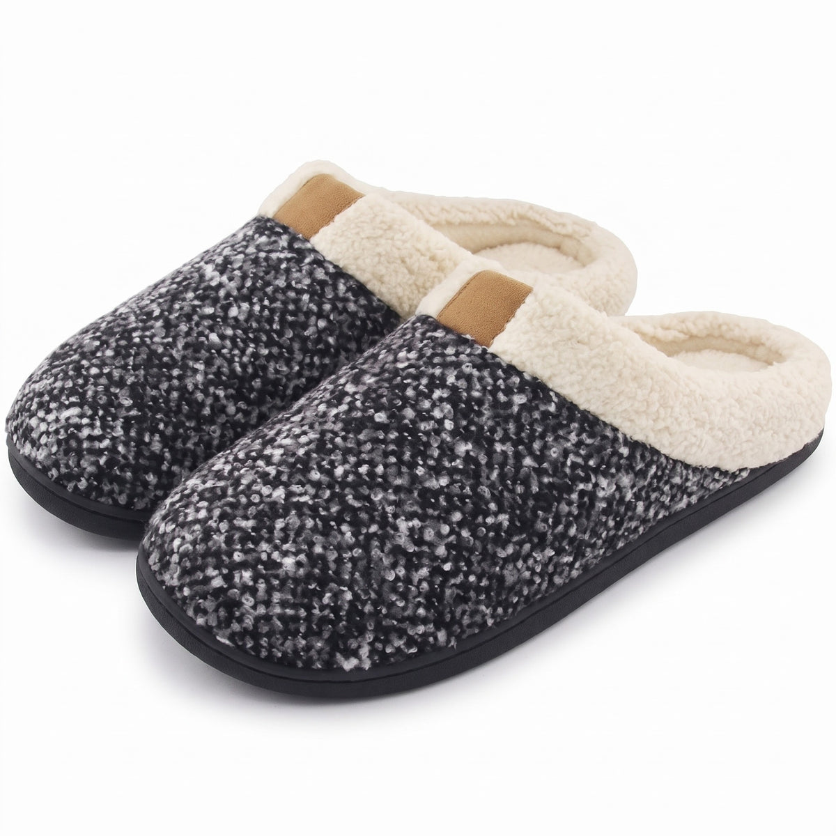 Men's charcoal marl knit memory foam slippers with sherpa collar