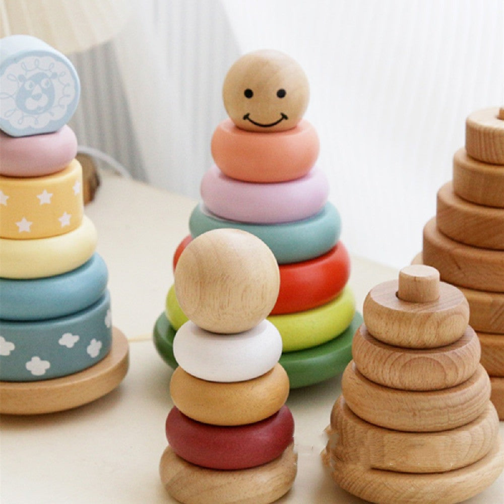 The wooden stacking toy collection in natural, rainbow and pastel styles
