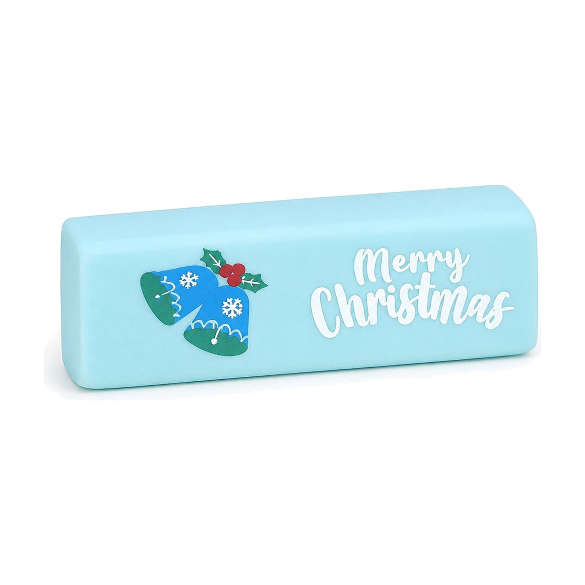Light blue squishy butter stick toy with festive mittens print