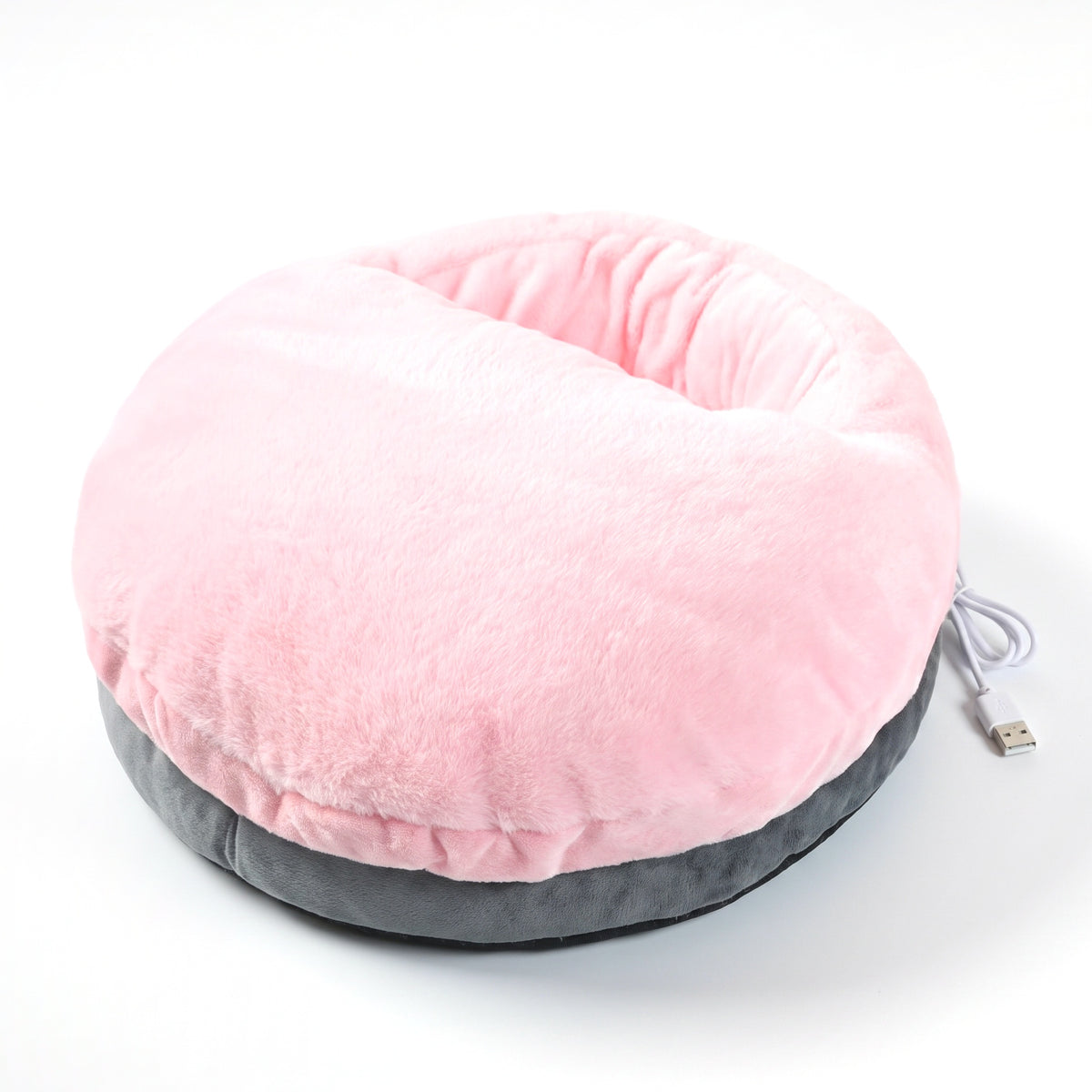 Baby pink fluffy USB heated foot warmer with grey base