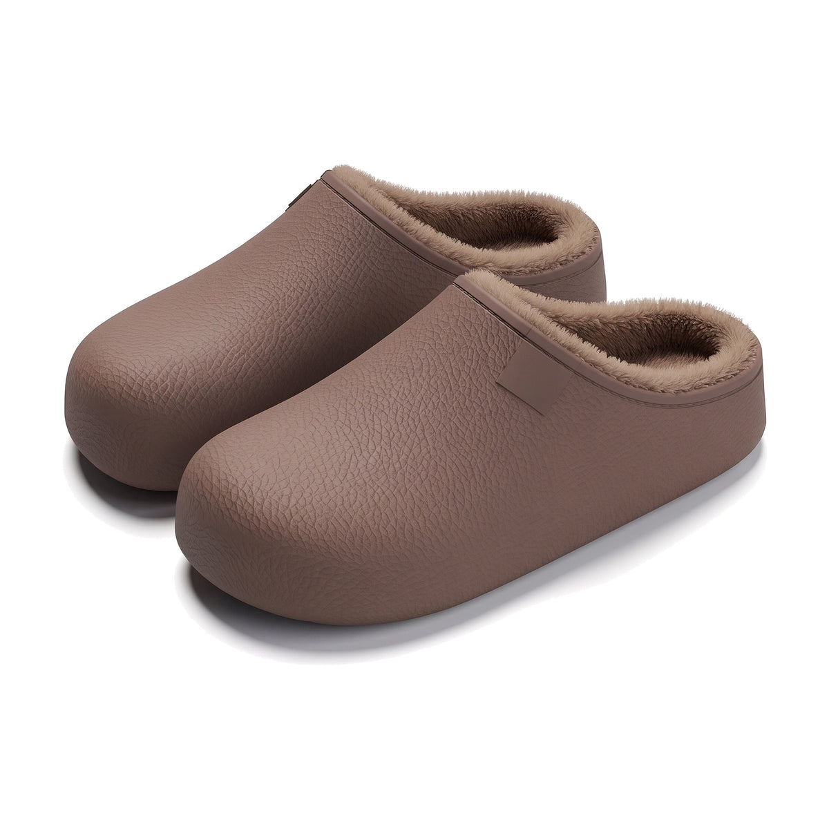 Brown waterproof EVA clog slippers with fleece lining
