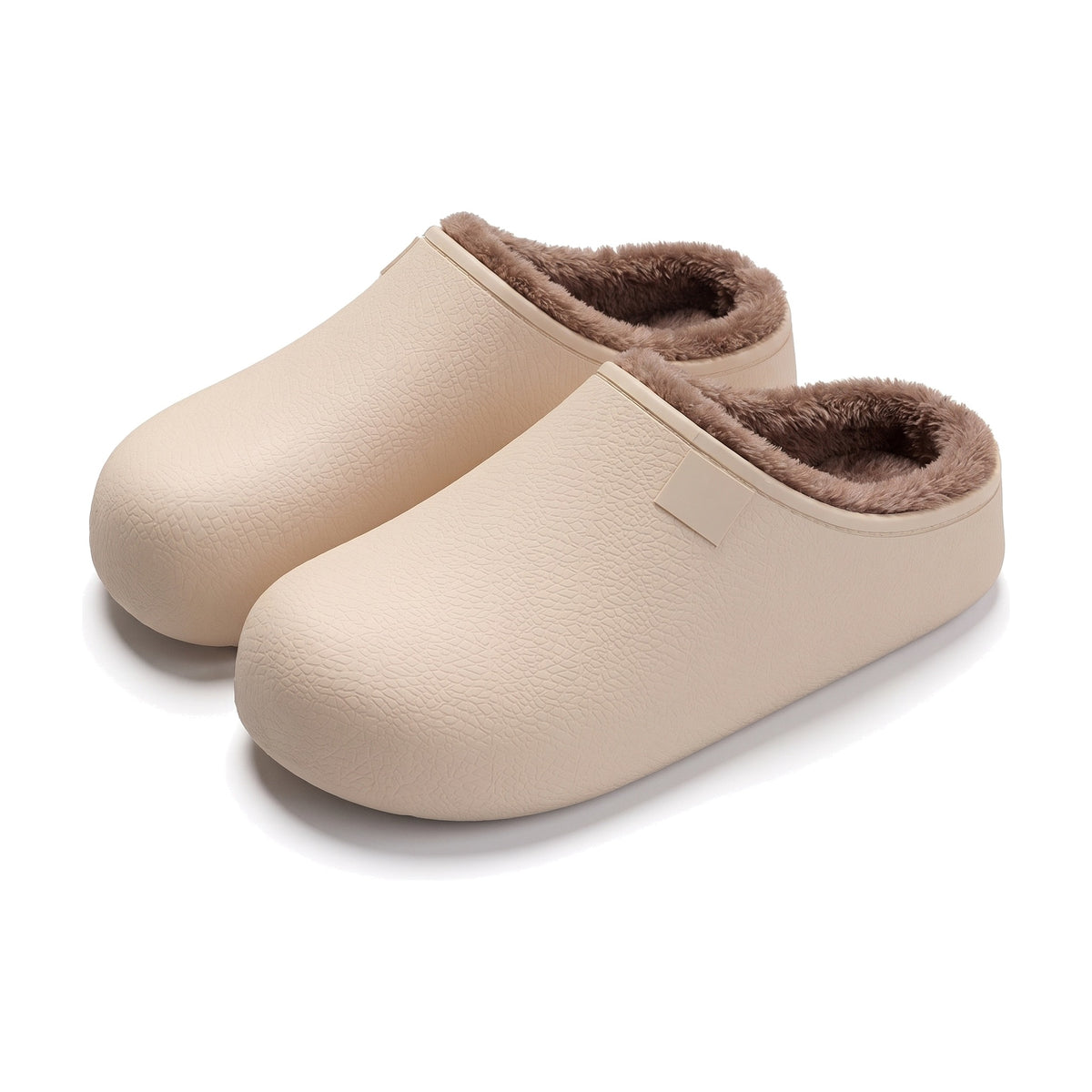 Cream waterproof EVA clog slippers with fleece lining